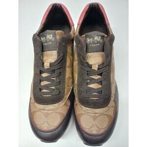 Coach (10M) Womens Khaki Sunset Red Leather Rebecca Sneakers